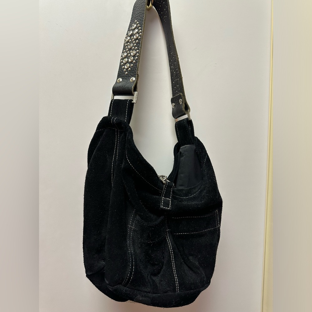Black suede hobo bag